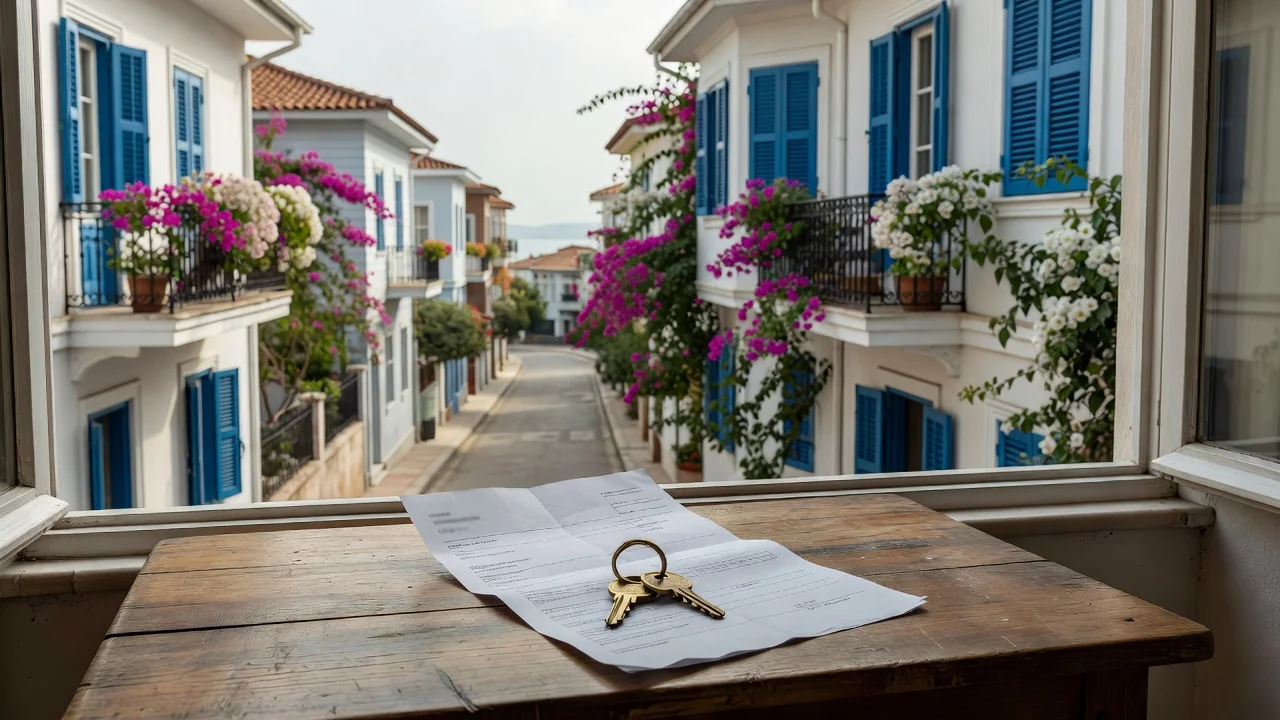 İzmir'de bir apartman dairesinin ferah salonu ve balkon manzarası